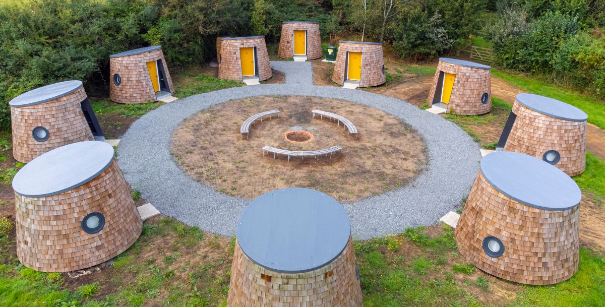 The pods in a circle from  drone point of view 