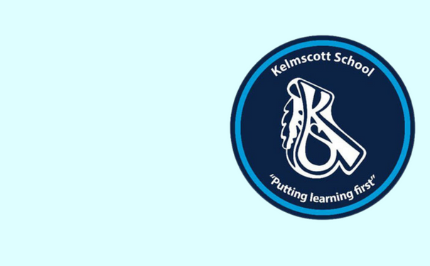 logo of kelmscott school with a light blue background