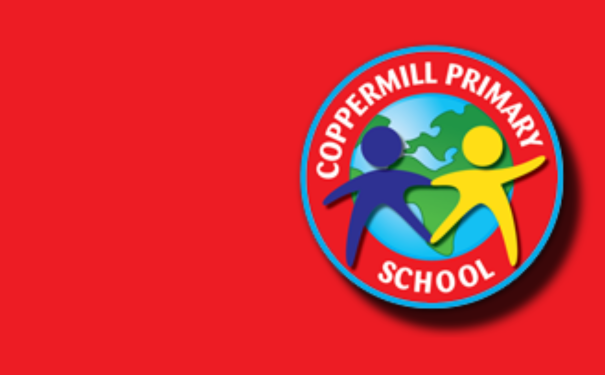 coppermill primary school logo on a red background